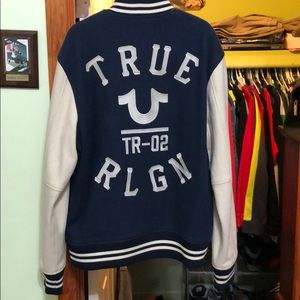 True Religion navy blue varsity jacket - Large